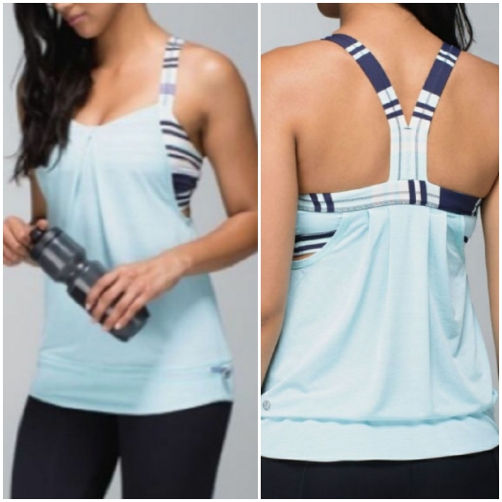 Lululemon Rest Less Tank Top: Aquamarine Groovy Stripe Cadet Blue Sz 4